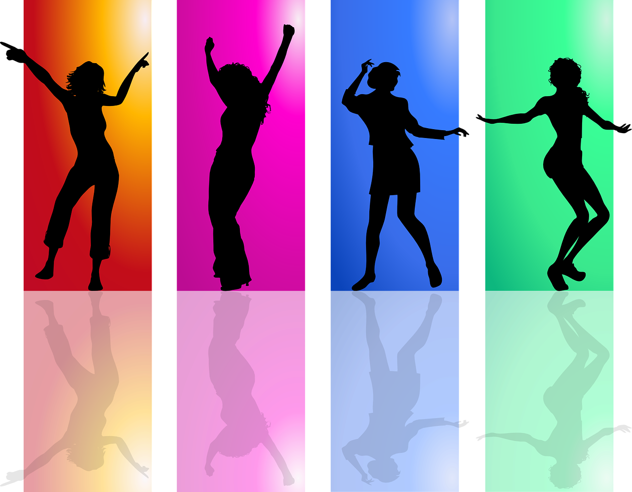 Σιλουέτες γυναικών που χορεύουν για να τονίσουν μία από τις ευχάριστες δραστηριότητες που μπορούν να εντάξουν στη ζωή τους αν καταφέρουν να βρουν ελεύθερο χρόνο.